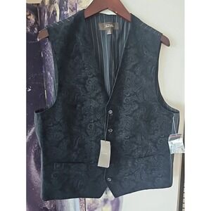 TASSO ELBA‎ Men's Black Cotton Paisley Velour Six Button Career Vest Size M NWT